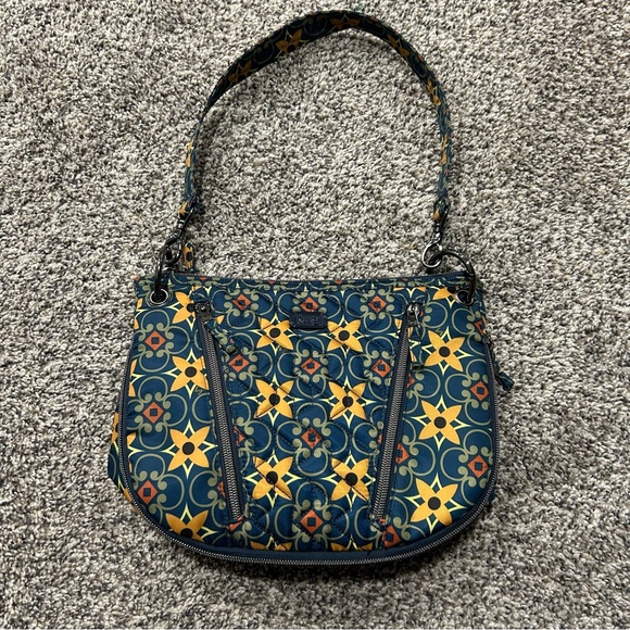 lug Handbags - LUG Swivel Tiles Teal Expandable RFID Shoulder Bag Travel Quilted Colorful